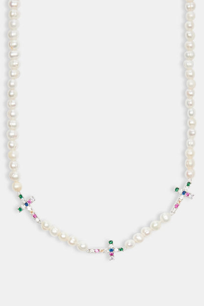 Iced Cross Pearl Necklace